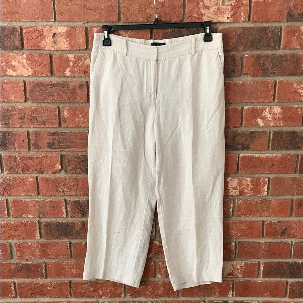 Talbots Cream Linen Straight Leg Cropped Pants - Picture 1 of 6